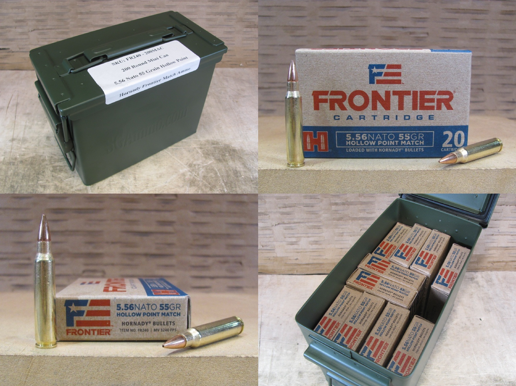 200 Round Can - 5.56 NATO 55 Grain Hollow Point Match Hornady Frontier Ammo - FR240 - Packed in Mini Canister