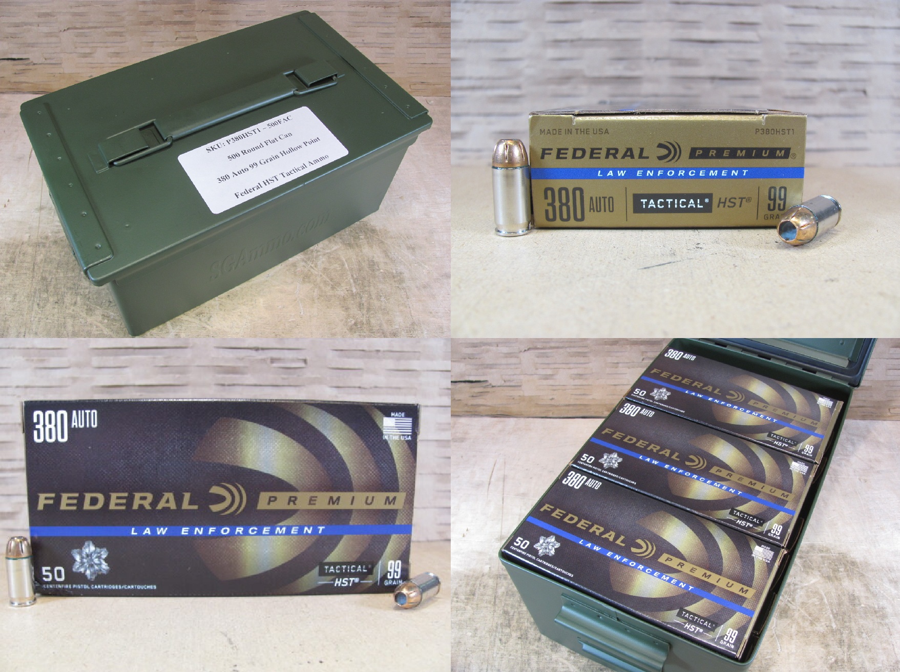 500 Round Flat Can - 380 Auto 99 Grain HST Hollow Point Tactical Federal Ammo - P380HST1 - Packed in Metal Canister