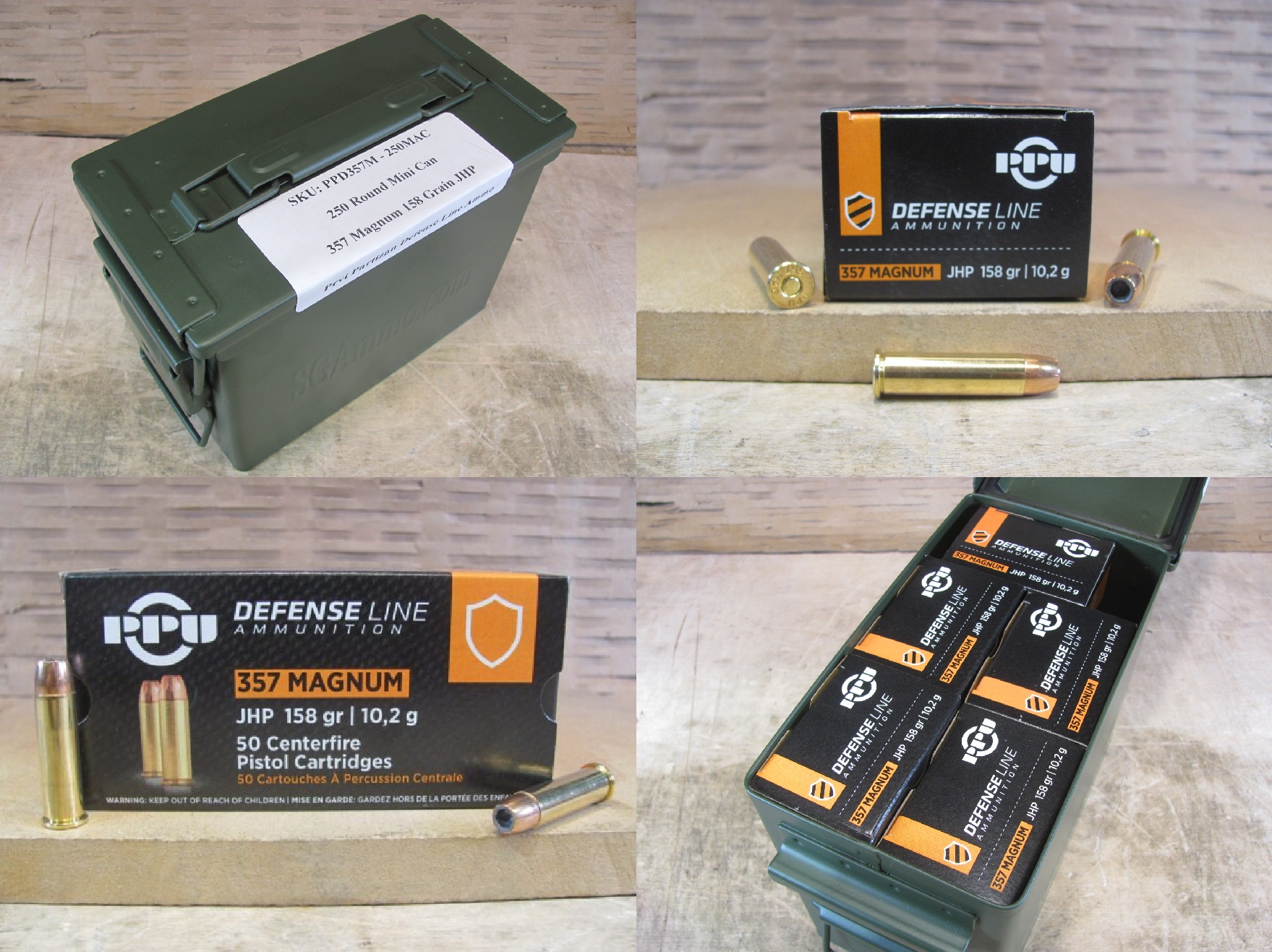 250 Round Can - 357 Magnum 158 Grain JHP Prvi Partizan Defense Line Ammo - PPD357M - Packed in Mini Canister