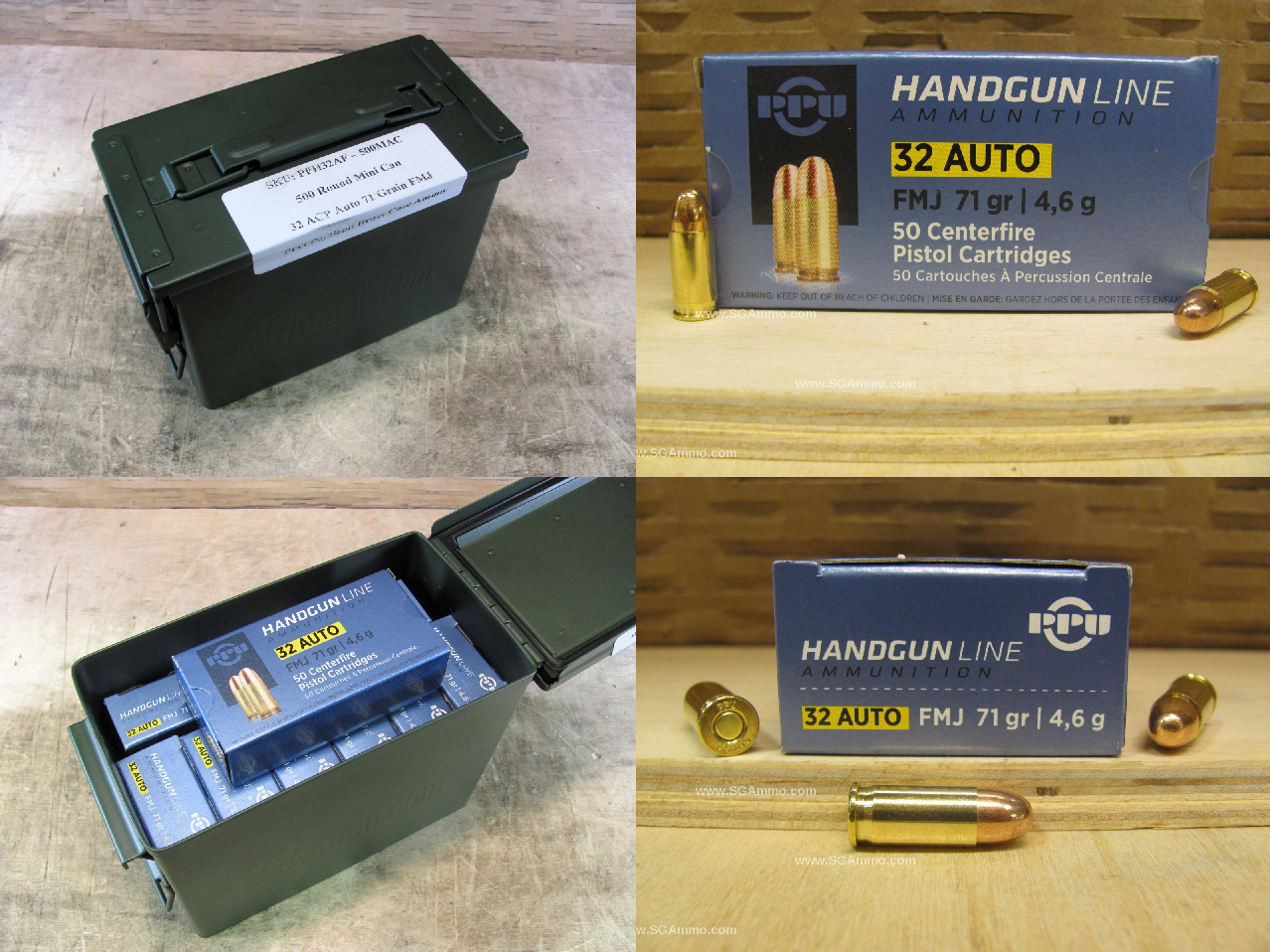 500 Round Can – 32 ACP Auto Prvi Partizan 71 Grain FMJ Ammo – PPH32AF – Packed in Mini Ammo Canister