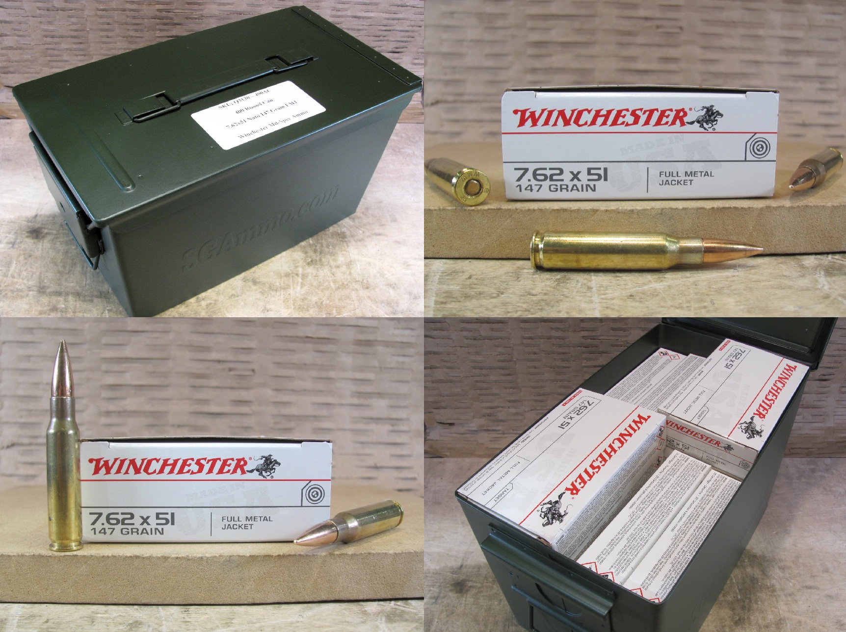 400 Round Can - 7.62x51 NATO 147 Grain FMJ Winchester Q3130 Mil-Spec Ammo - Packed in PA108 SAW Canister - NOTICE: USES MAGNETIC PROJECTILE