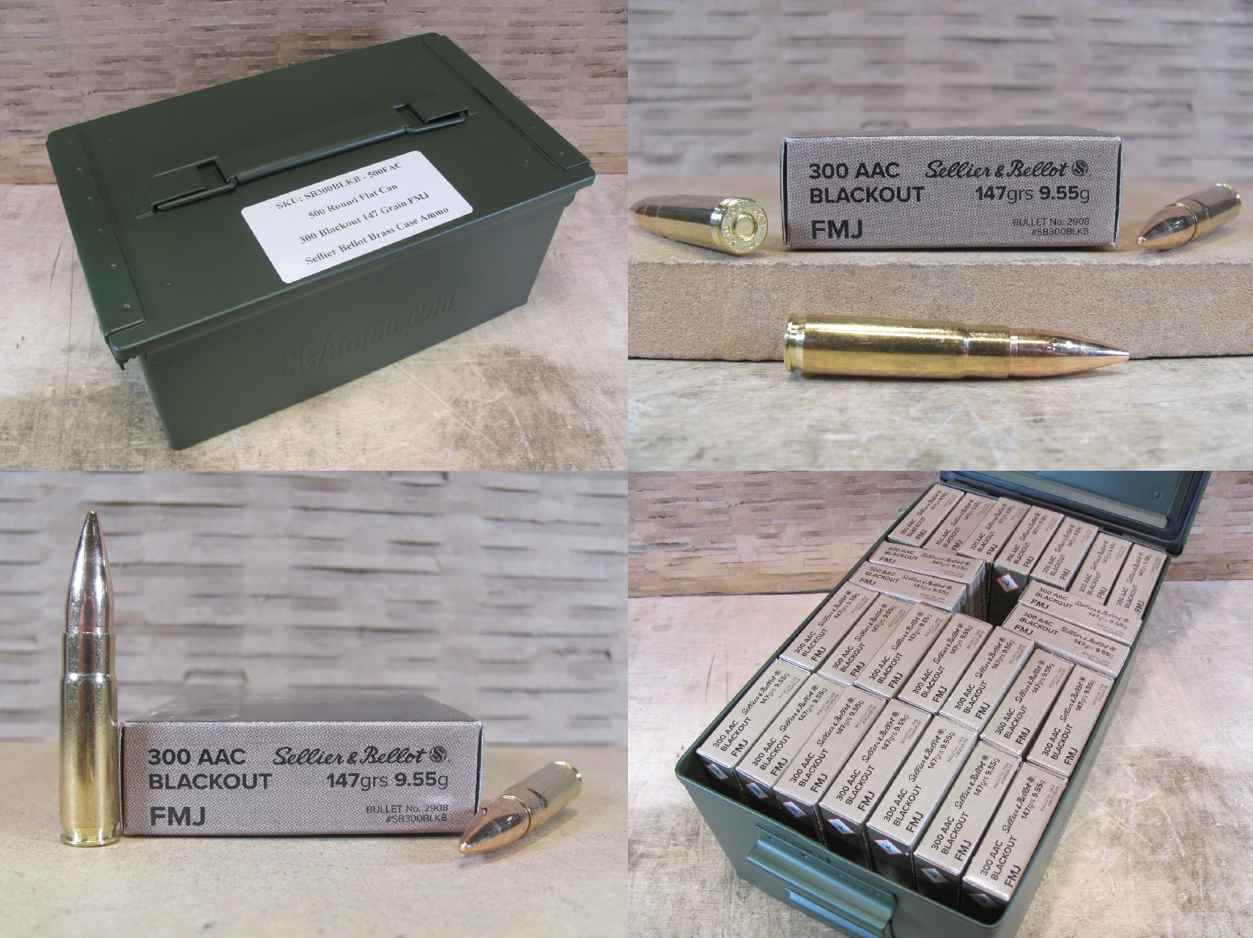 500 Round Flat Can - 300 AAC Blackout 147 Grain FMJ Ammo by Sellier Bellot - SB300BLKB - Packed in Metal Canister