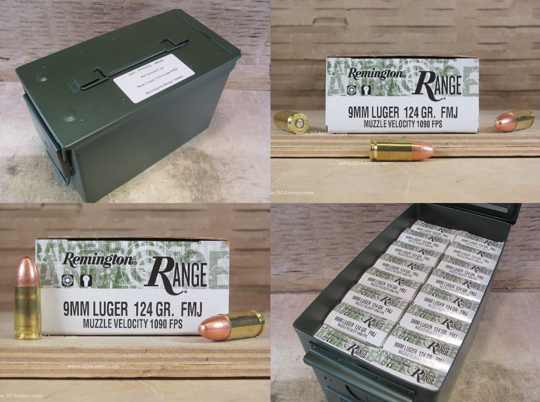 800 Round Can - 9mm Luger 124 Grain FMJ Remington Range Ammo - T9MM2L - Packed in M2A1 Canister