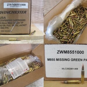 1000 Round Case - Winchester 5.56mm 62 Grain FMJ M855 Steel Core Lake City Ammo - NO GREEN PAINT - ZWM8551000 - SP21114