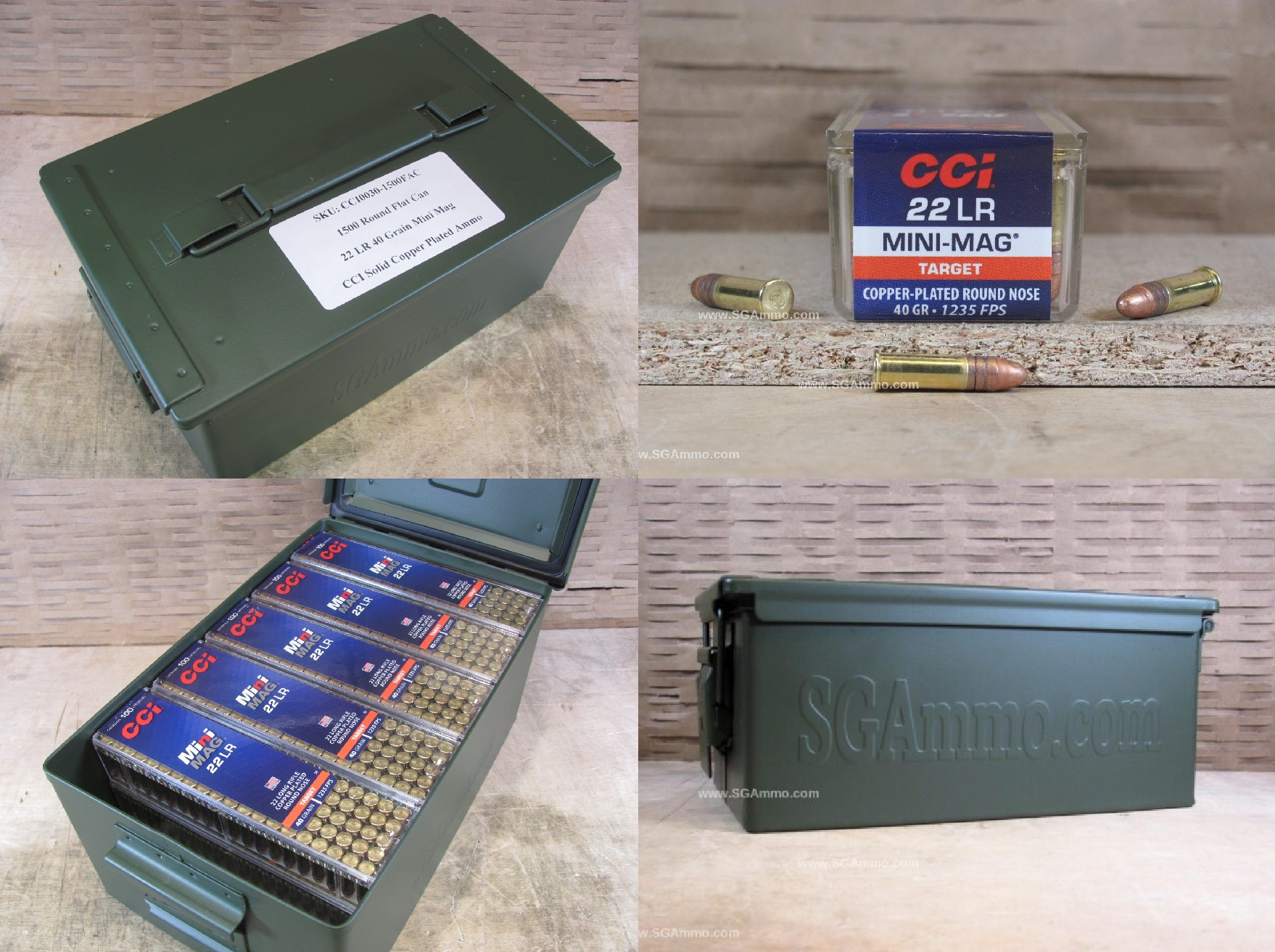 1500 Round Flat Can - 22 LR CCI Mini-Mag 40 Grain Solid Copper Plated Ammo - 0030 - Packed in Metal Canister