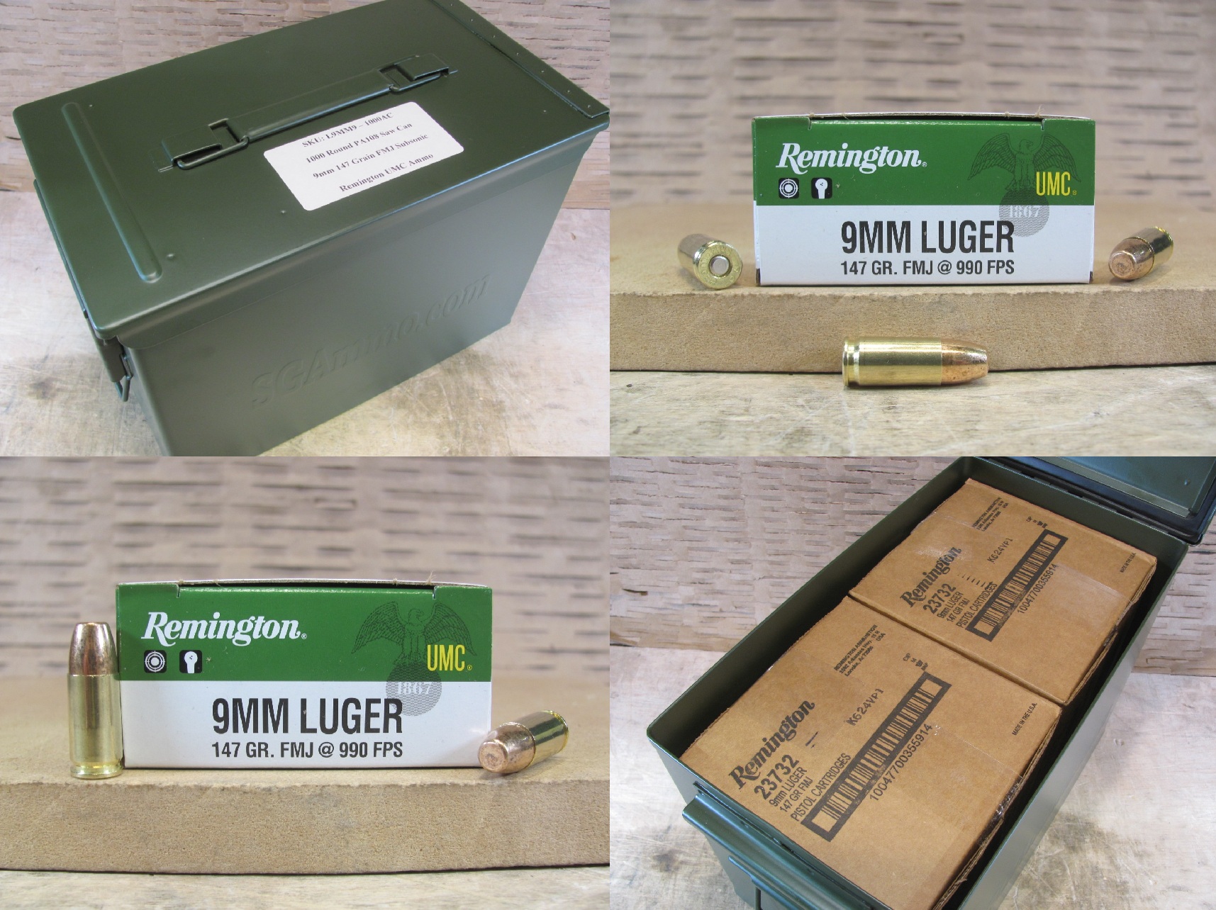 1000 Round Can - 9mm Luger 147 Grain MC FMJ Remington UMC Subsonic Ammo - L9MM9 - Packed in PA108 SAW Canister