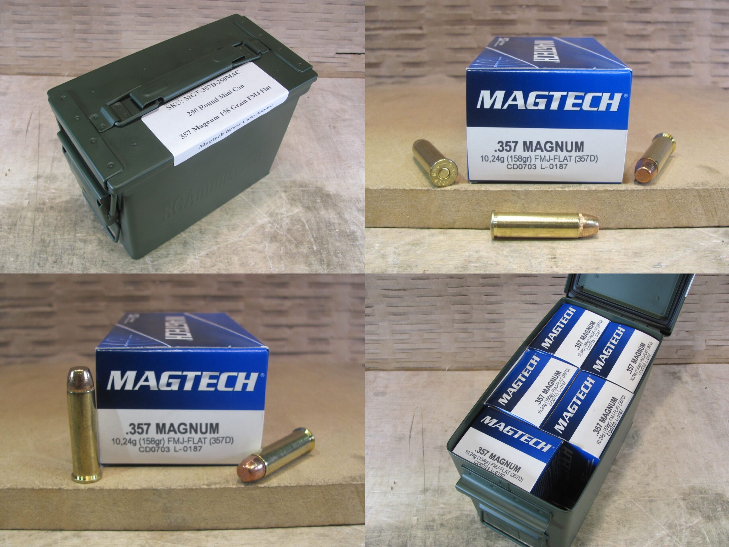 250 Round Can - 357 Magnum 158 Grain FMJ Flat Point Ammo by Magtech - 357D - Packed in Mini Ammo Canister