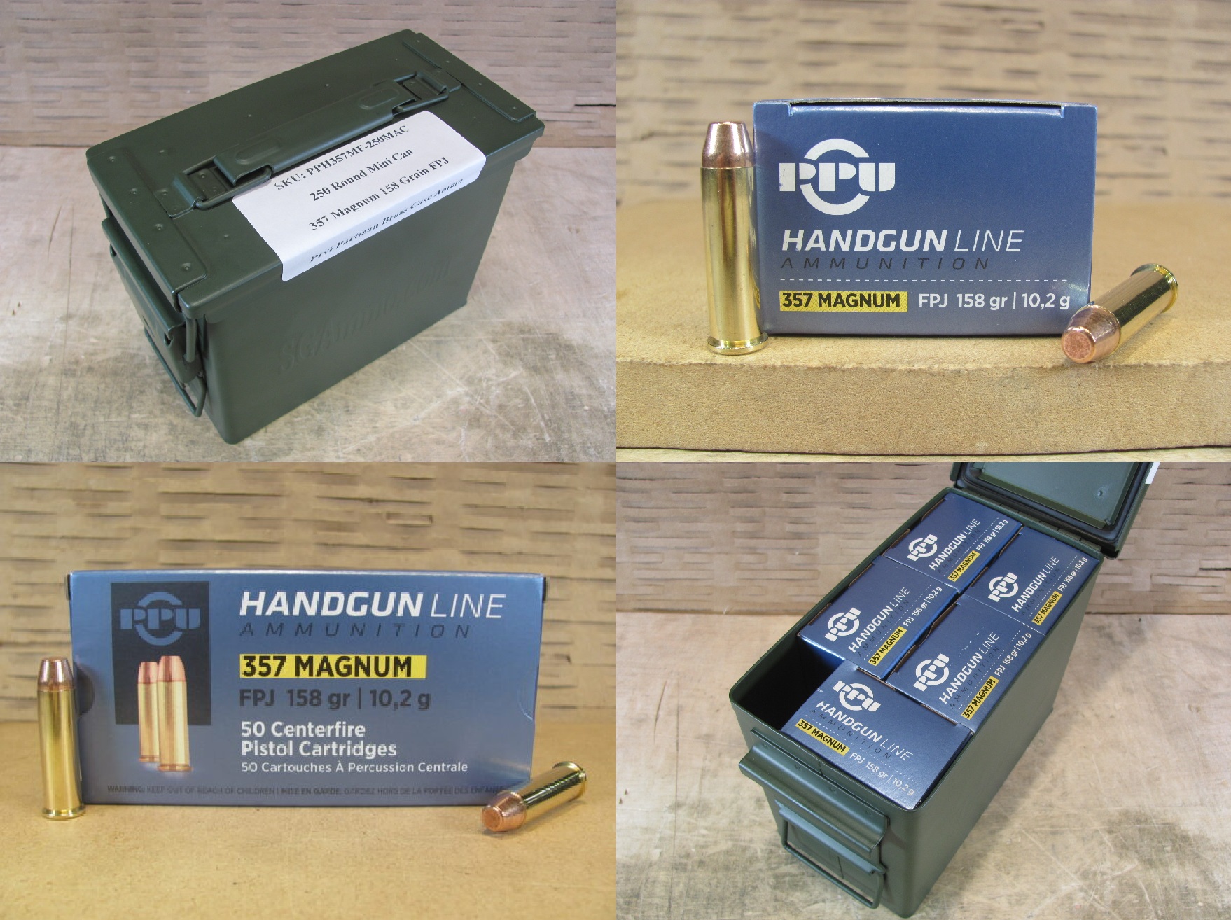 250 Round Can - 357 Magnum 158 Grain FPJ Prvi Partizan Ammo - PPH357MF - Packed in Mini Ammo Canister