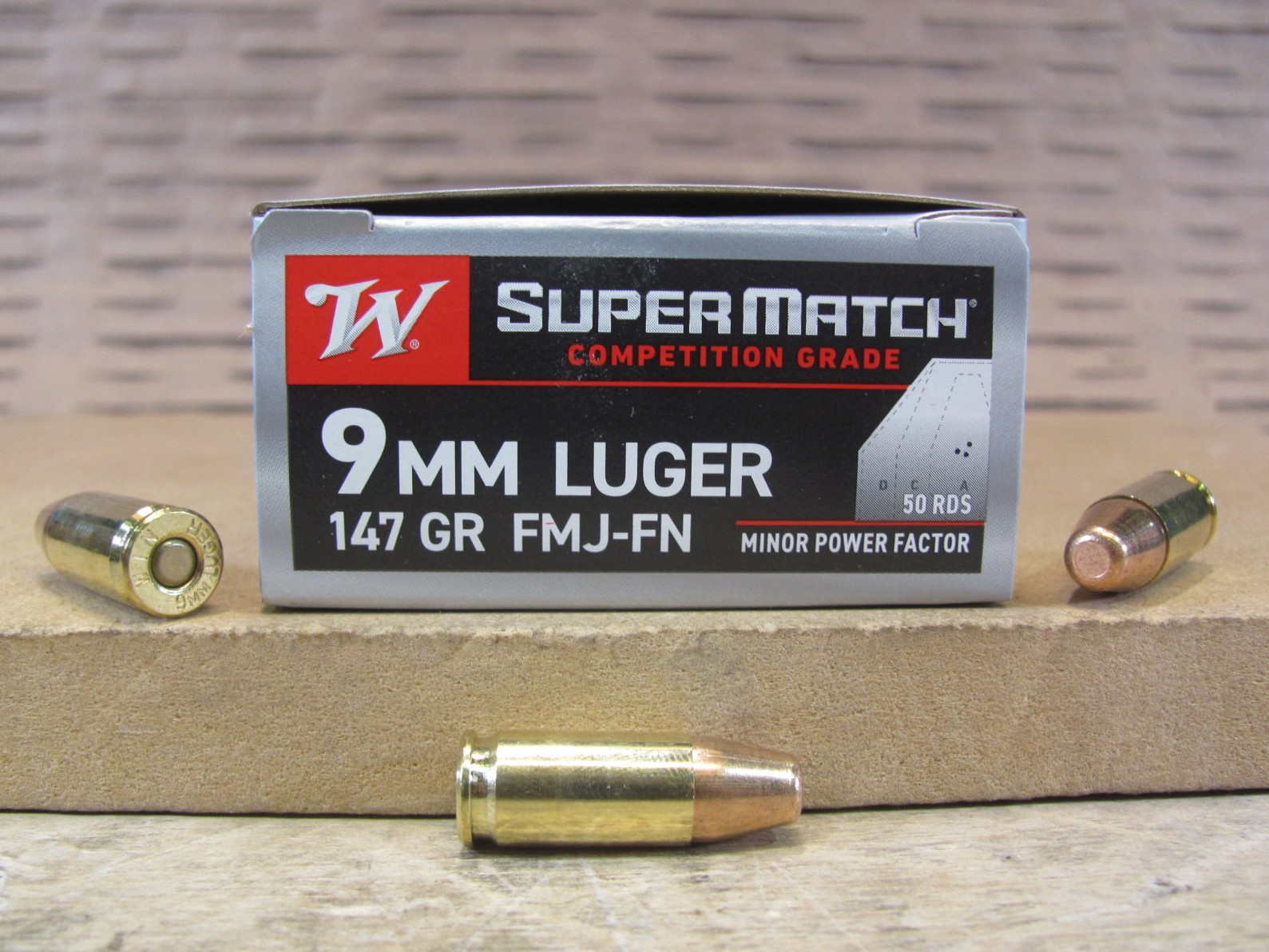 50 Round Box - 9mm Luger 147 Grain FMJ Winchester Super Match Competition Grade Flat Nose Ammo - SM9FN147